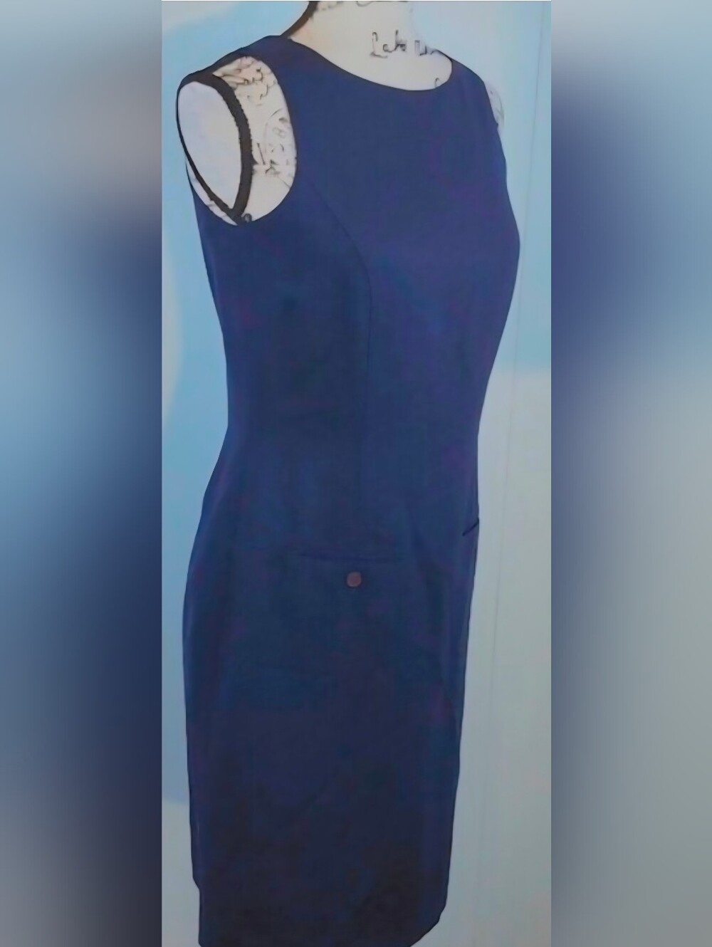 Laura Ashley|Womens Dark Navy Blue Sleeveless Sheath Shift Wool Evening Dress 6